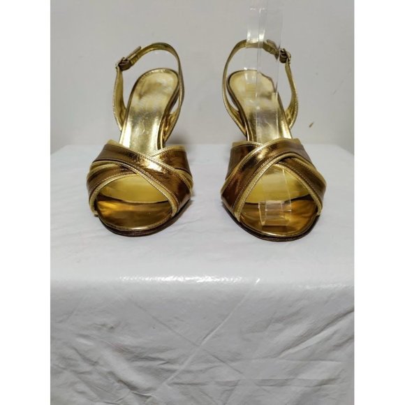 Alejandro Ingelmo Shoes - Alejandro Ingelmo Leather Metallic Peep Toe Stiletto Slingback Sandals 37.5/7